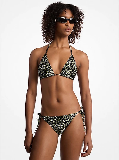 Floral Print Stretch Nylon Bikini Top