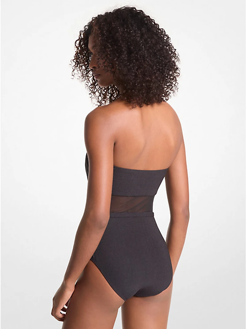Stretch Nylon Belted Strapless Swimsuit