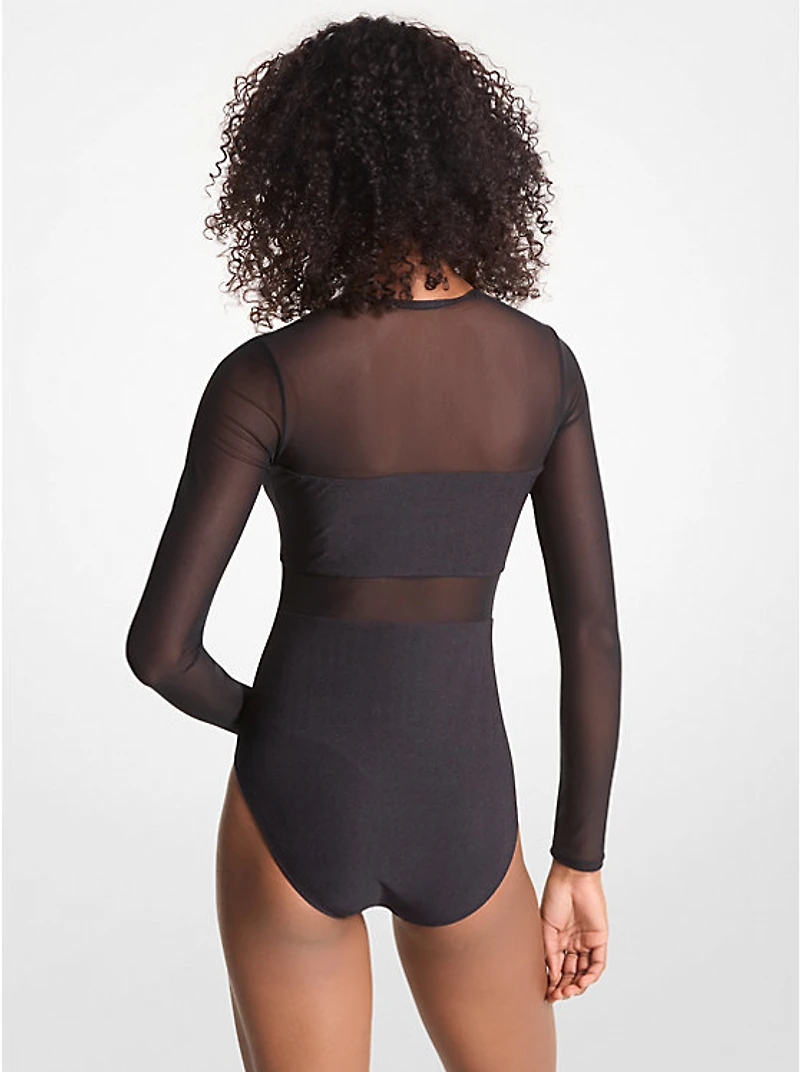 Stretch Nylon Zip-Up Swimsuit