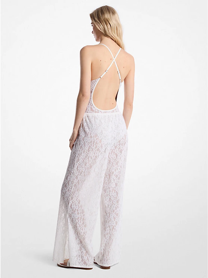 Floral Lace Stretch Nylon Drawstring Pants