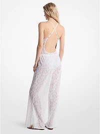 Floral Lace Stretch Nylon Drawstring Pants
