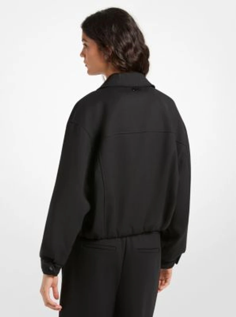 Stretch Wool Blend Twill Bomber Jacket
