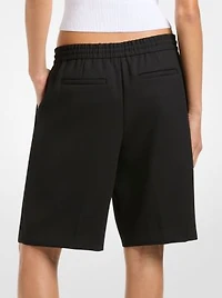 Stretch Wool Blend Twill Pleated Track Shorts