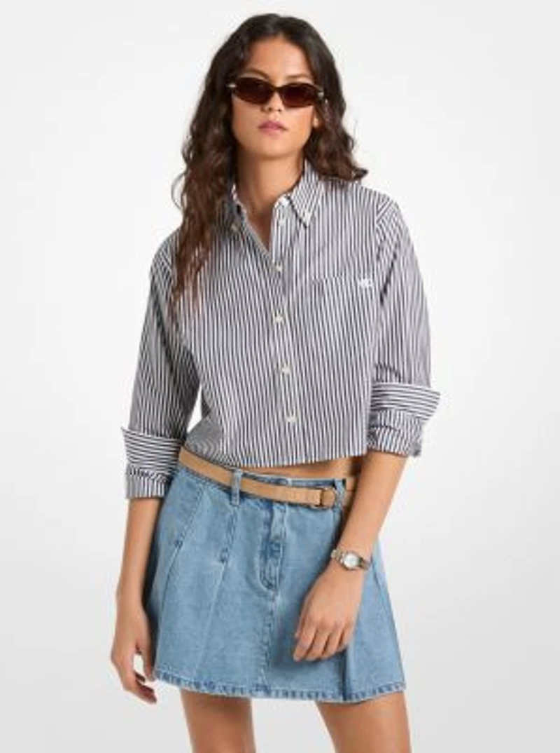 Striped Cotton Poplin Cropped Oxford Shirt