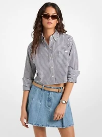 Striped Cotton Poplin Cropped Oxford Shirt