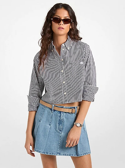 Striped Cotton Poplin Cropped Oxford Shirt