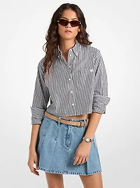 Striped Cotton Poplin Cropped Oxford Shirt