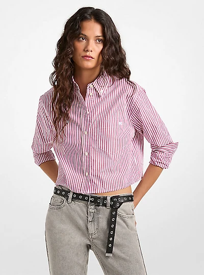 Striped Cotton Poplin Cropped Oxford Shirt