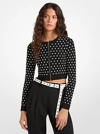 Studded Cropped Zip-Up Cardigan