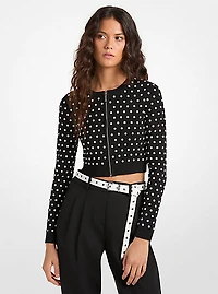 Studded Cropped Zip-Up Cardigan