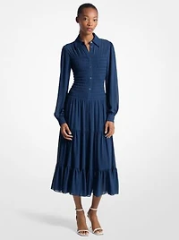 Smocked Georgette Shirtdress