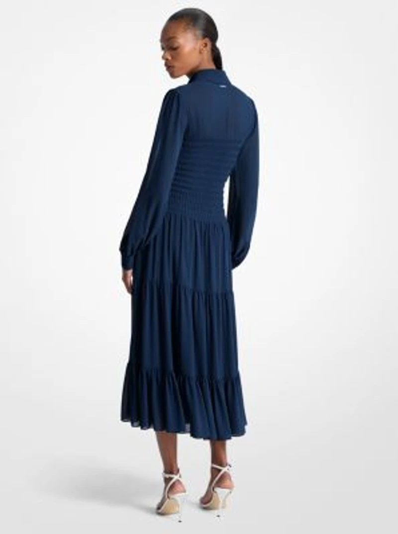 Smocked Georgette Shirtdress