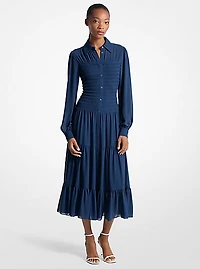Smocked Georgette Shirtdress
