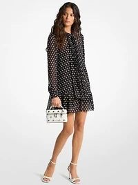 Polka Dot Print Georgette Tie-Neck Dress
