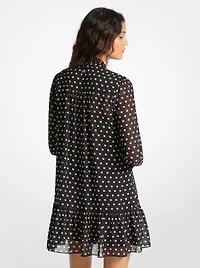 Polka Dot Print Georgette Tie-Neck Dress