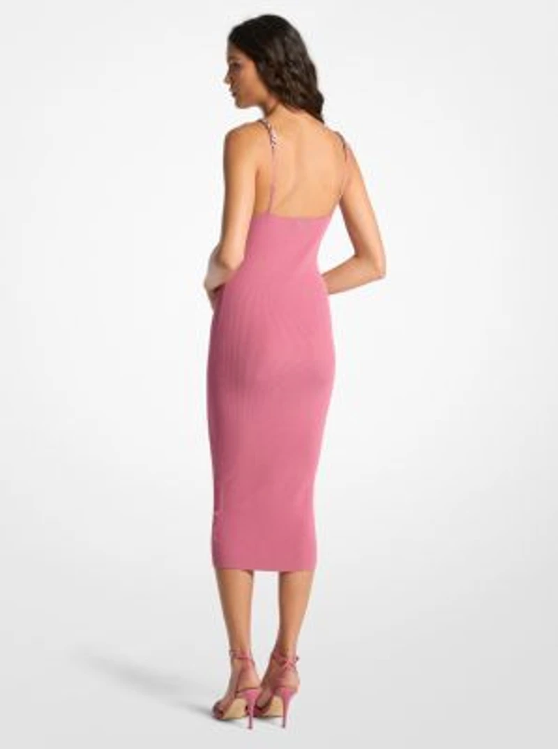 Ribbed Chain-Strap Midi Dress