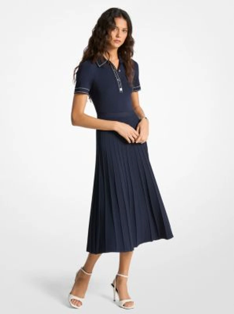 Stretch Knit Polo Midi Dress