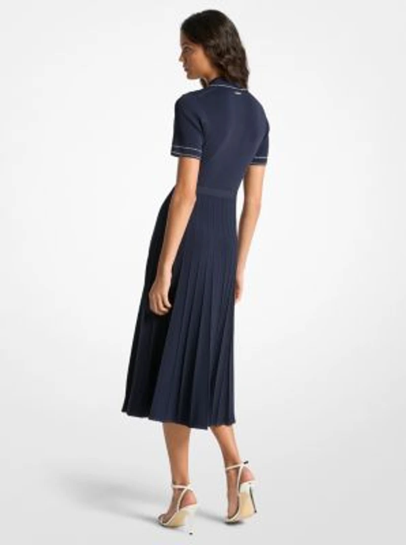 Stretch Knit Polo Midi Dress