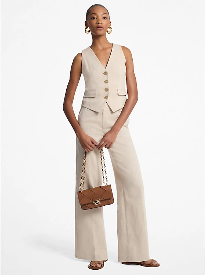 Linen and Cotton Twill Wide Leg Pants