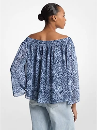 Tie-Dye Floral Georgette Off-the-Shoulder Top