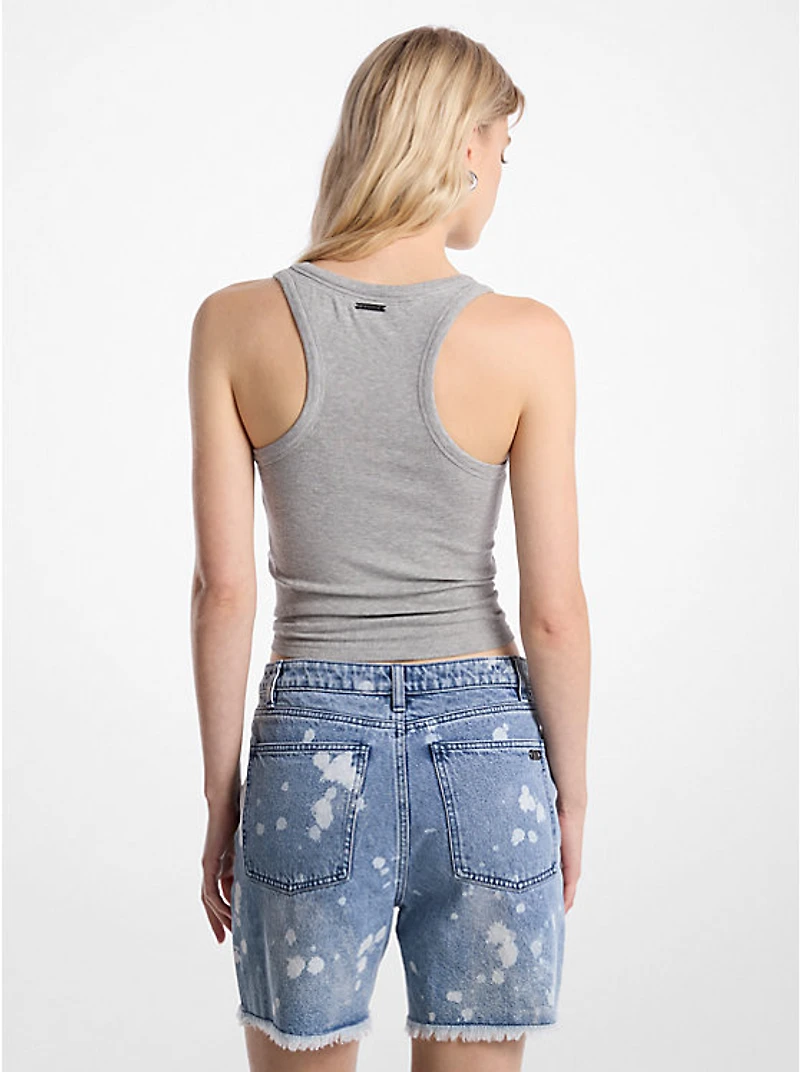 Tie-Front Ribbed Stretch Knit Tank Top