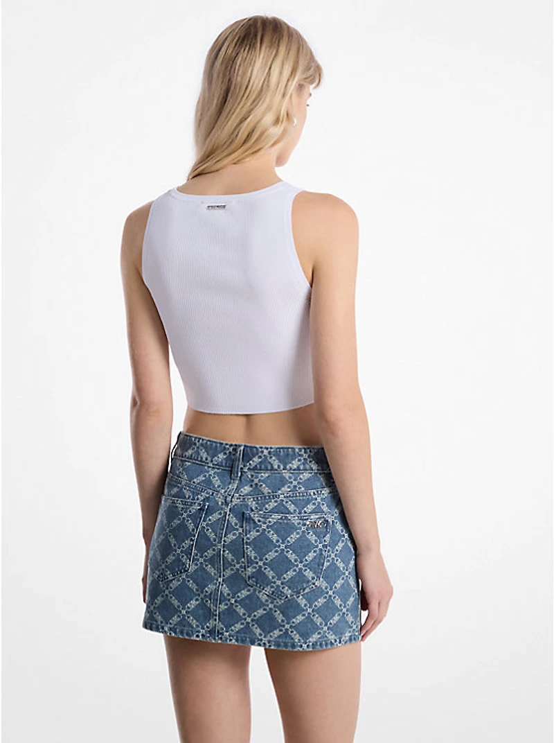 Empire Diamond Print Denim Skirt