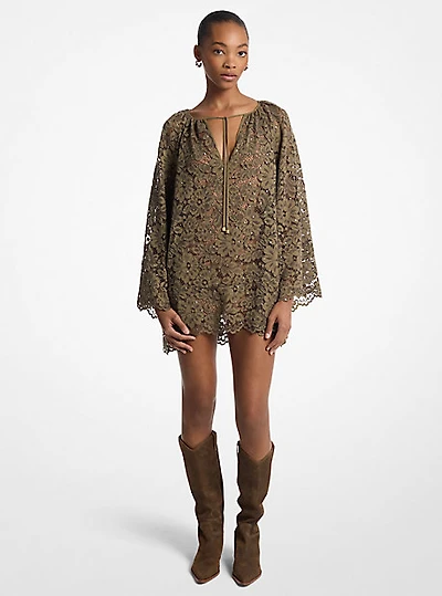 Studded Corded Floral Lace V-Neck Dress