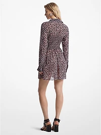 Floral Print Georgette Smocked Shirtdress
