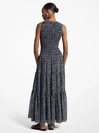 Floral Print Smocked Georgette Maxi Dress