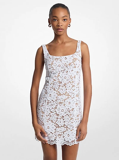Studded Corded Floral Lace Mini Dress