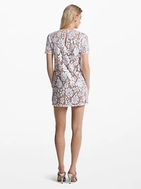 Sequined Floral Mesh T-Shirt Dress
