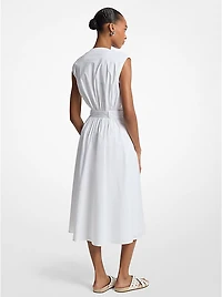 Stretch Cotton Poplin Belted Midi Dress