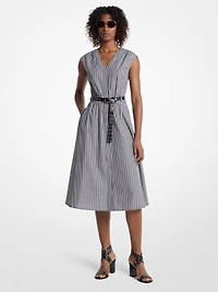 Striped Cotton Poplin Belted Midi Dress