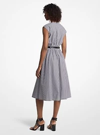Striped Cotton Poplin Belted Midi Dress