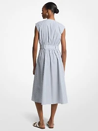 Striped Cotton Poplin Belted Midi Dress