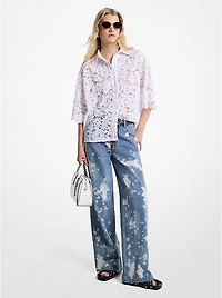 Hand-Splattered Bleach Denim Wide-Leg Jean