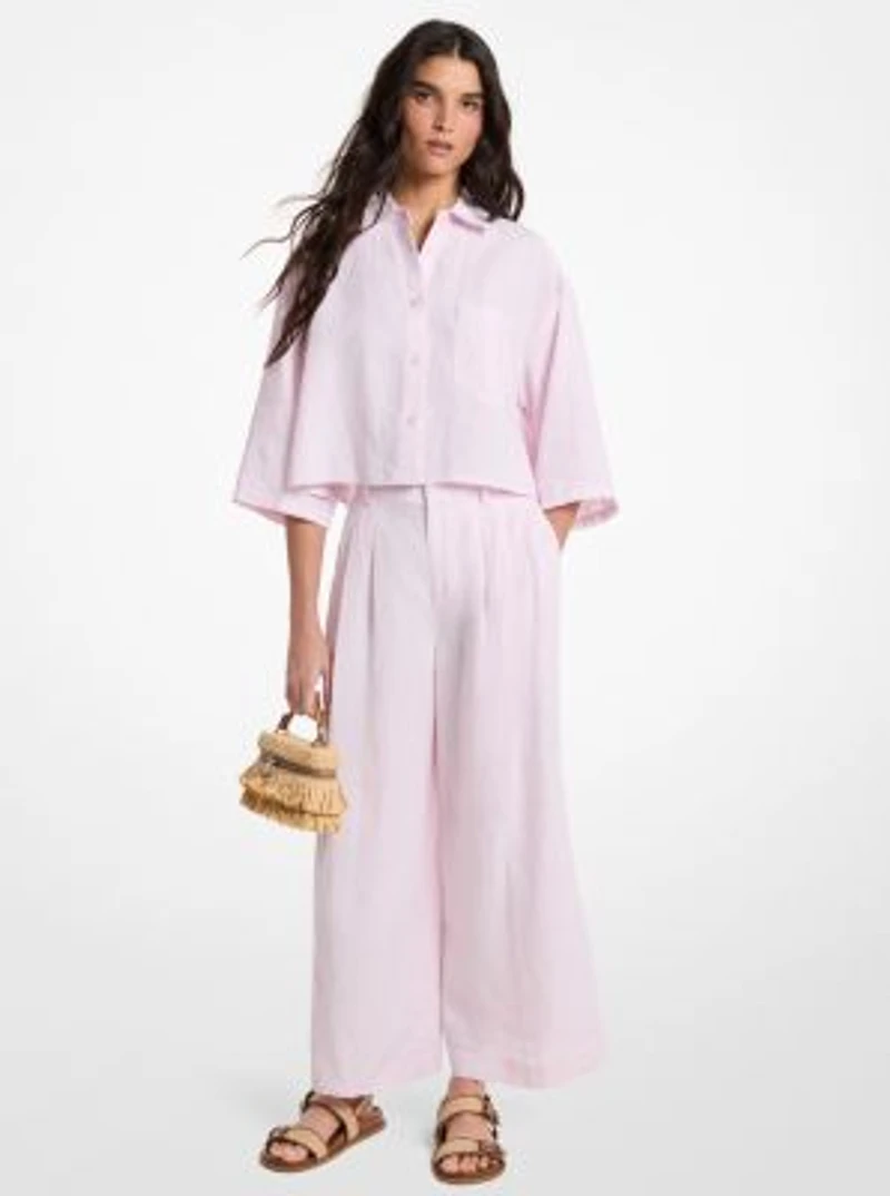 Pleated Linen Wide Leg Pants