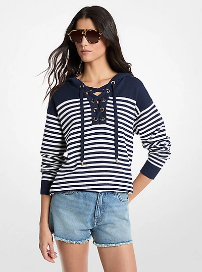 Striped Wool Lace-Up Hoodie