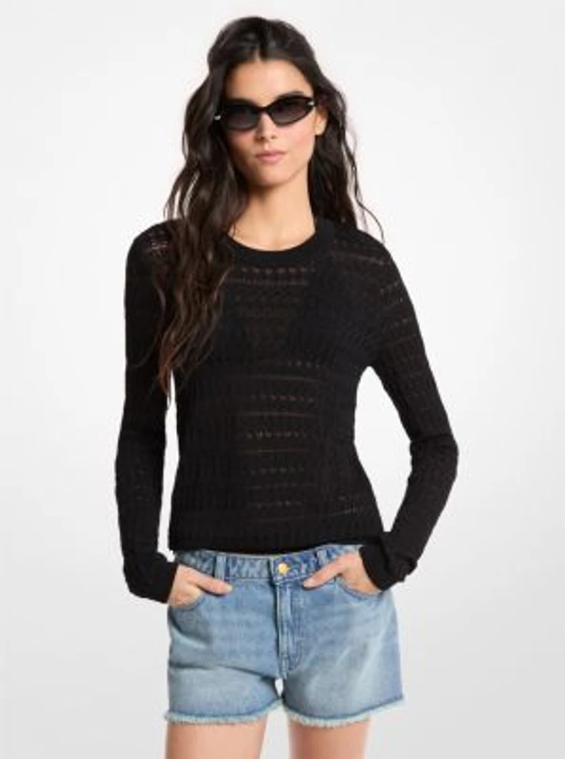 Pointelle Stretch Knit Sweater