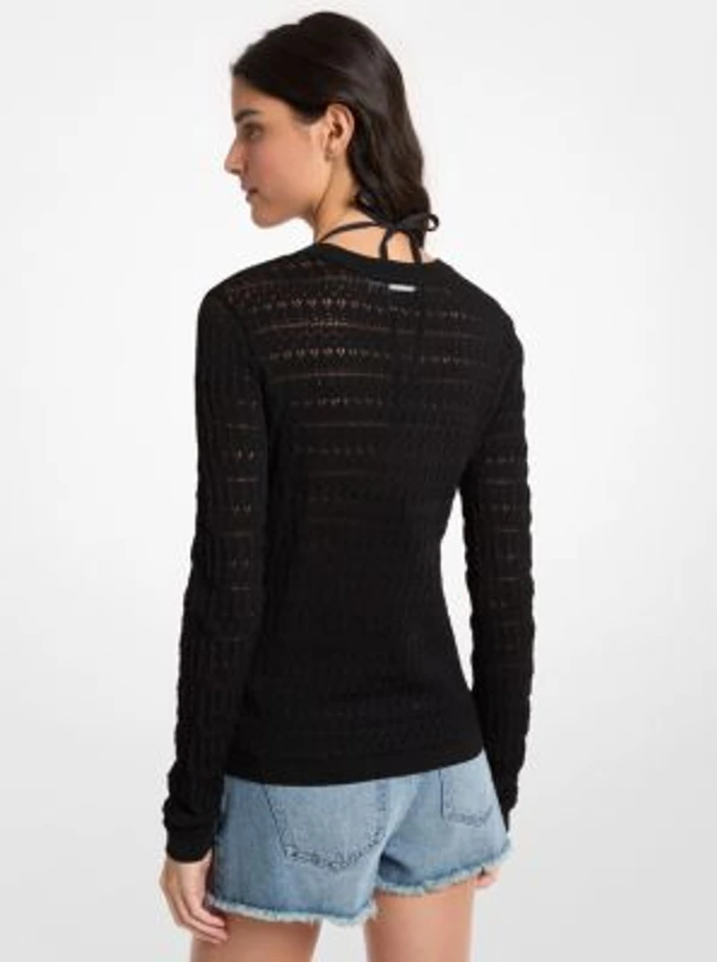 Pointelle Stretch Knit Sweater