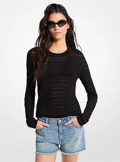 Pointelle Stretch Knit Sweater
