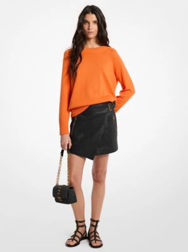 Textured Leather Wrap Skirt