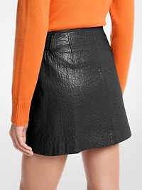 Textured Leather Wrap Skirt