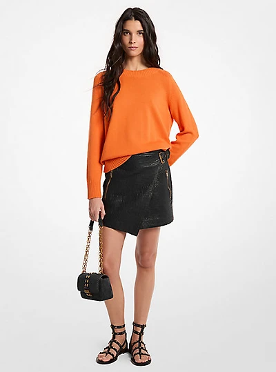 Textured Leather Wrap Skirt