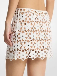 Mirror-Embellished Floral Crochet Skirt