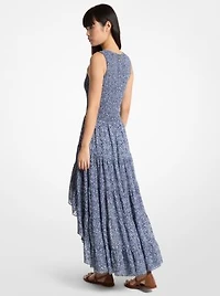 Smocked Floral Print Georgette High-Low Dress