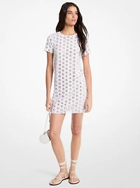 Mirror-Embellished Floral Laser-Cut Scuba Dress