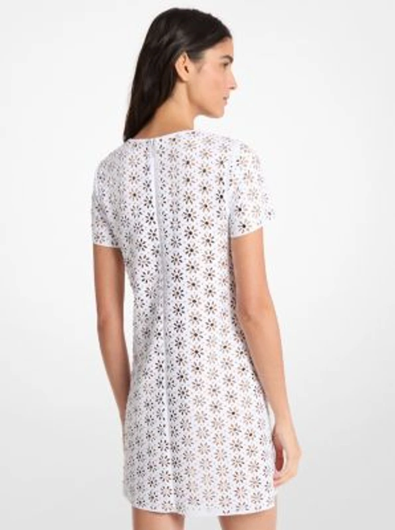 Mirror-Embellished Floral Laser-Cut Scuba Dress