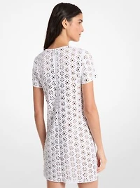 Mirror-Embellished Floral Laser-Cut Scuba Dress