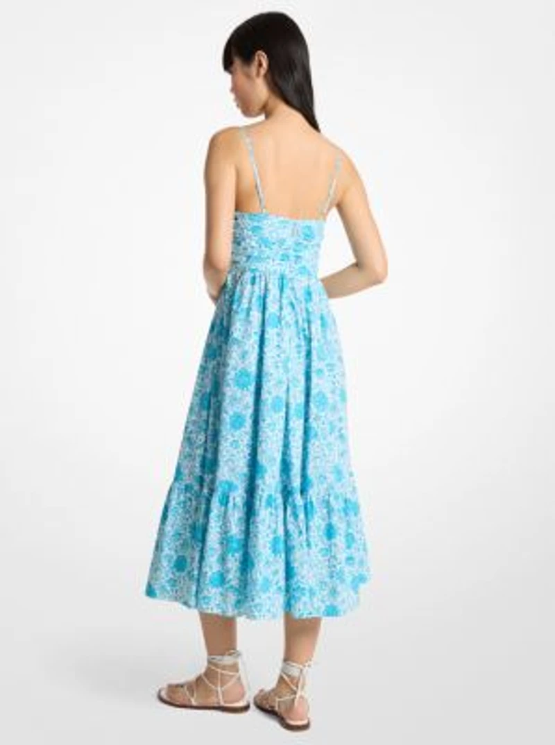 Floral Print Cotton Poplin Midi Dress